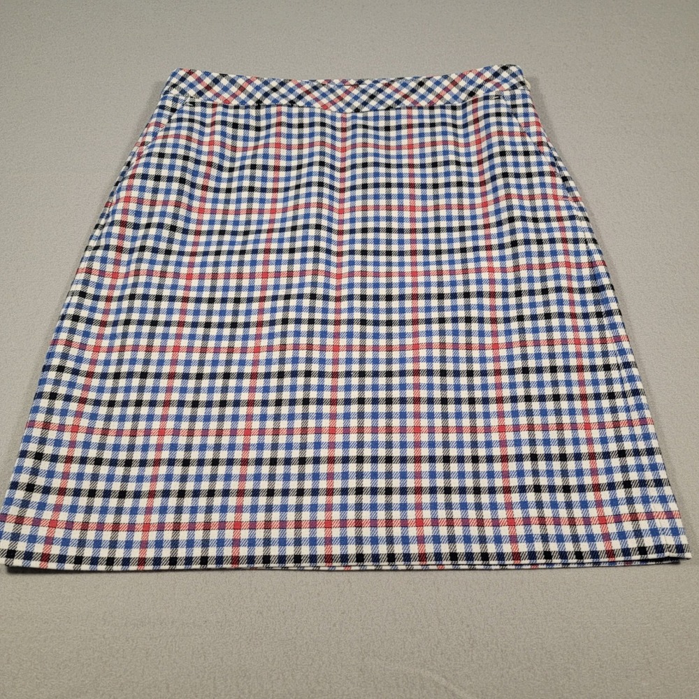 Talbots Plaid A Line Skirt Red‎ Blue White Cotton Blend Women's Size 6 Career